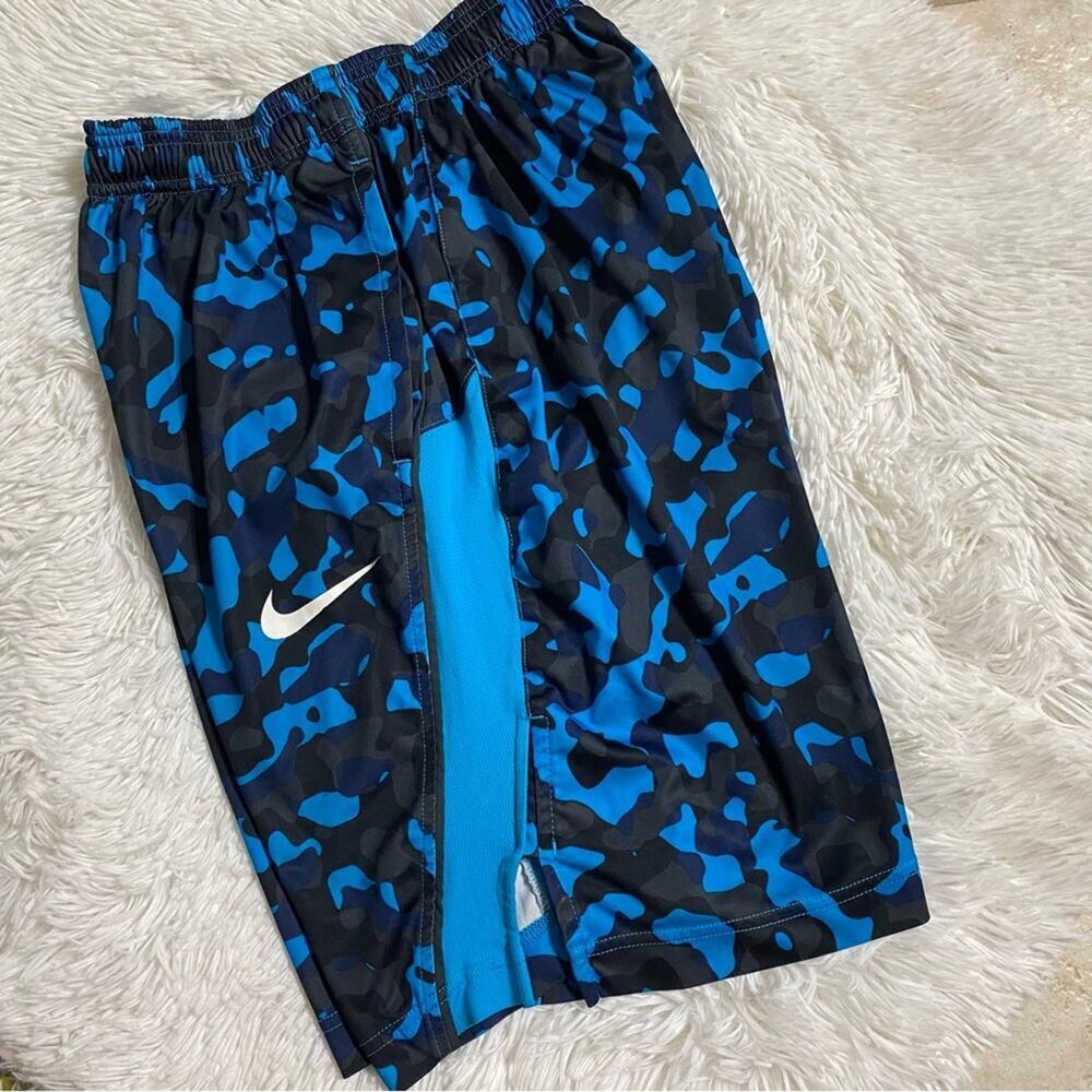 NIKE • Blue + Black Camo Camouflage Athletic Gym Basketball Shorts